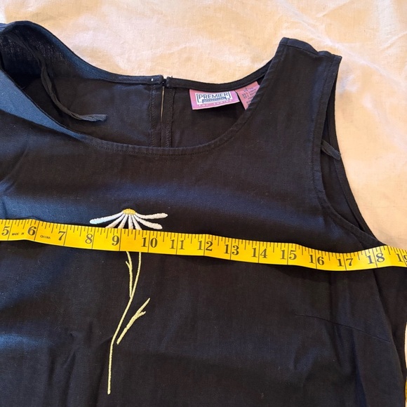 Vintage Linen Blend Black Sleeveless Dress with Daisy Embroidery, Large (14-16) - Picture 10 of 13